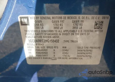 2017 Chevrolet Silverado 1500 2Lt z USA, uszkodzony, nr VIN 3GCUKREC2HG158432